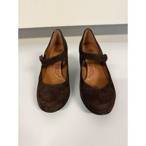 Sofft Brown Suede Mary Jane Pumps Kitten Heel Button Strap Shoes Womens 8.5 M